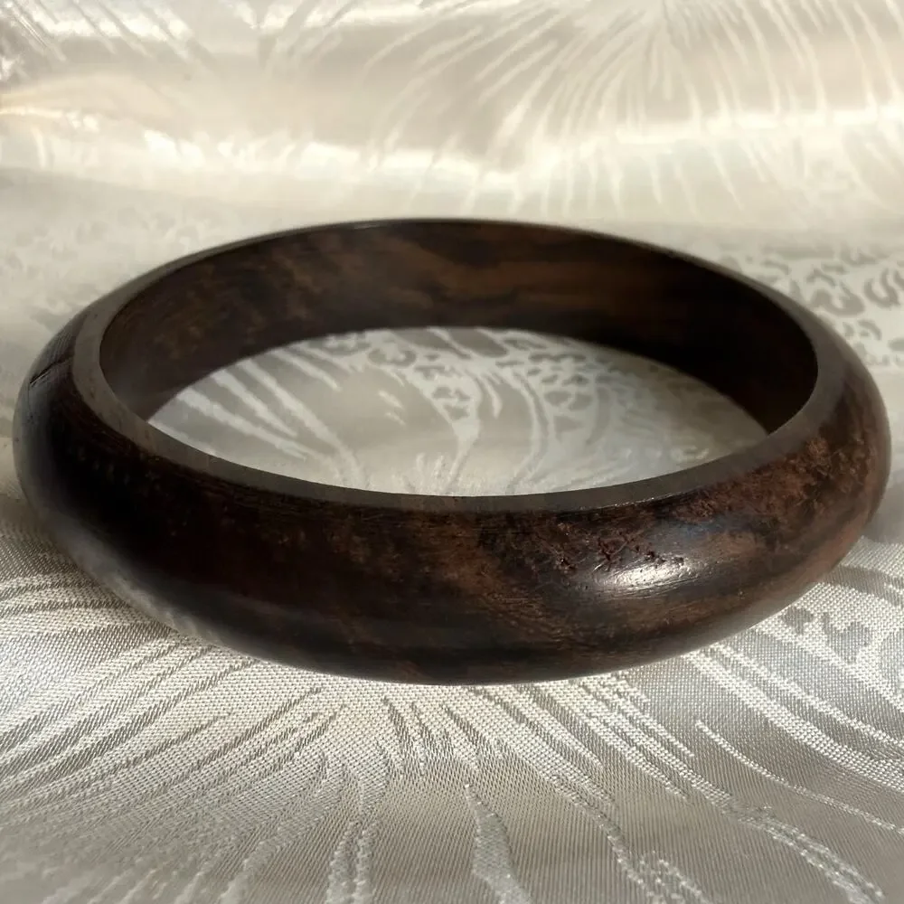 Boho Wooden Bangle Bracelet Dark Brown Natural Wood Grain Earthy Ecofriendly